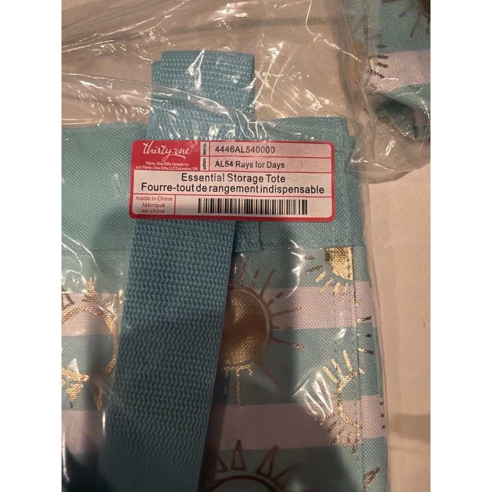 Thirty-One Bag Bundle Central Storage Tote + Clip Pouch Teal Gold White NWT - Picture 4 of 9